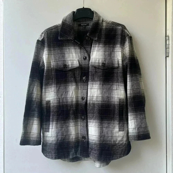 Madewell Twill Flannel Shirt-Jacket - Black and White Windowpane Plaid - Size S - Picture 4 of 7